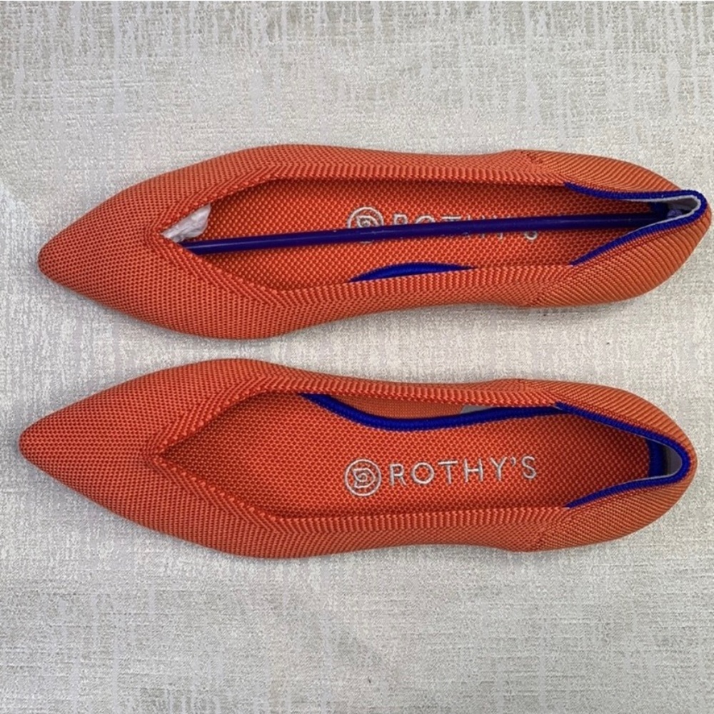 💫HP‼️💫 NWOT Rothy’s Pointed Toe Loafers in Orange w/ Blue Piping, Sz 8 - Picture 2 of 4